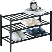 ORiTi Bamboo Shoe Rack 3 Tier Stackable Shoe Shelf Shoes Organizer Standing Shoe Stand Stable and Study for Closet Entryway Hallway Bedroom Floor Dorm Black 69x46x28cm