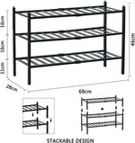 Load image into Gallery viewer, ORiTi Bamboo Shoe Rack 3 Tier Stackable Shoe Shelf Shoes Organizer Standing Shoe Stand Stable and Study for Closet Entryway Hallway Bedroom Floor Dorm Black 69x46x28cm