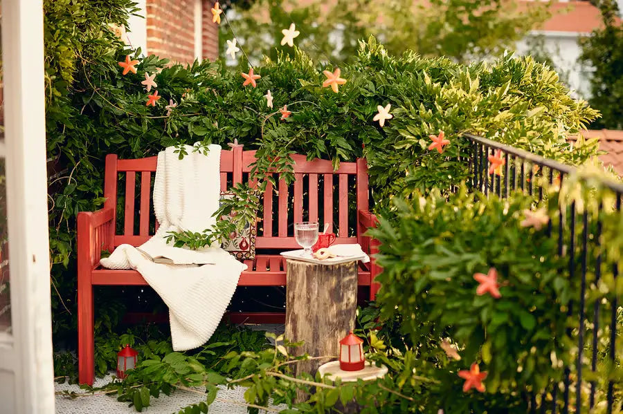 Outdoor Bench with Backrest, Red