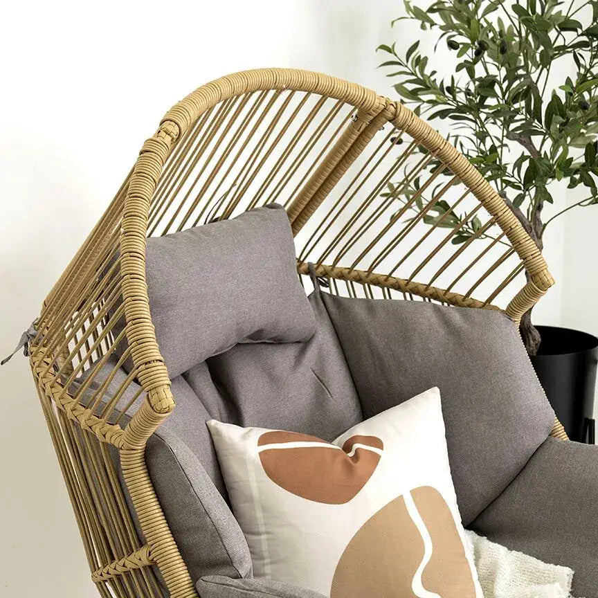 Outdoor Chair with Foot Stool – Grey & Beige