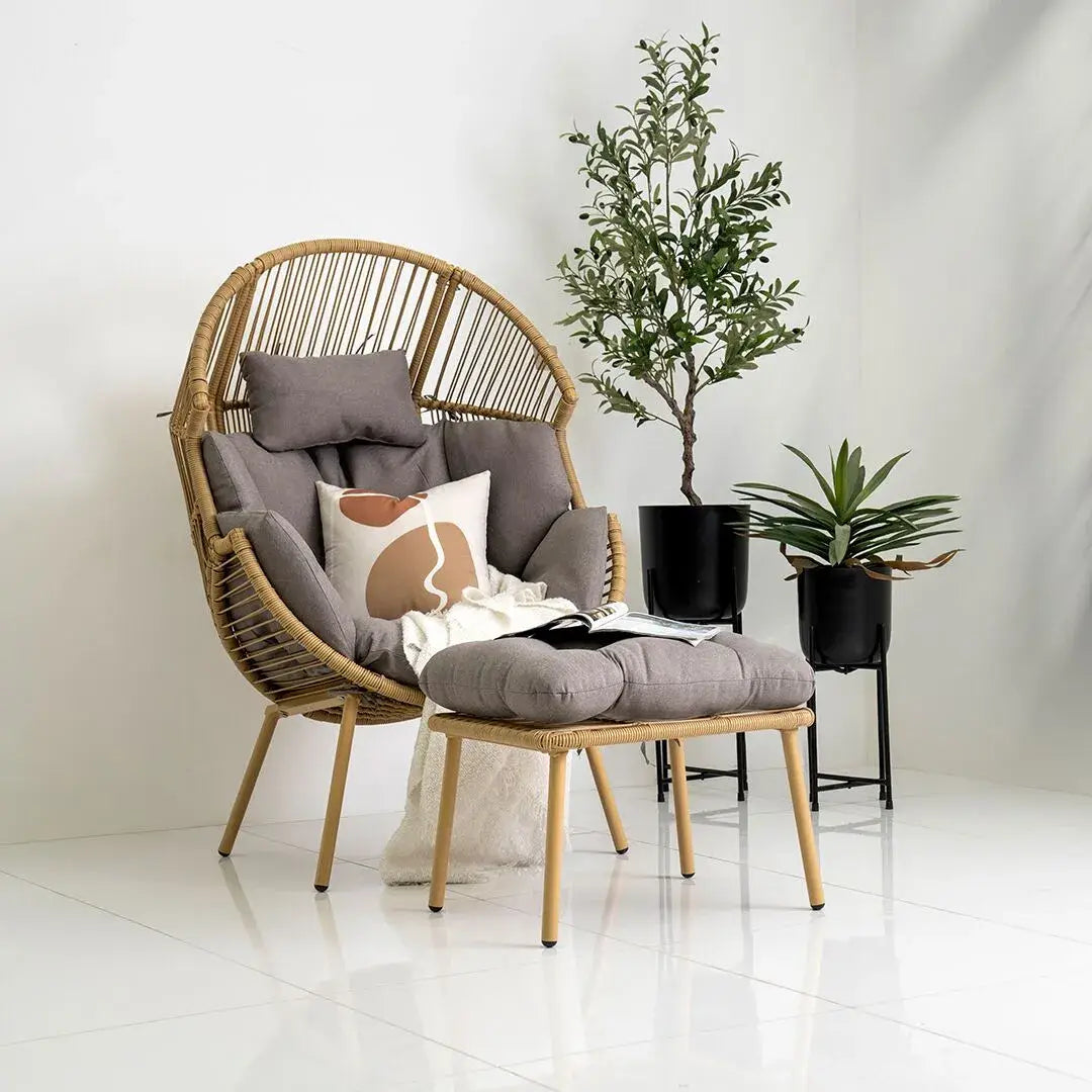 Outdoor Chair with Foot Stool – Grey & Beige