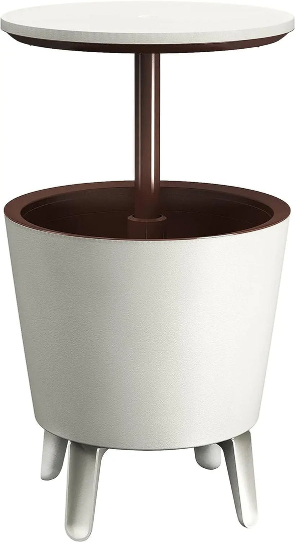 Outdoor Cool Bar Ice Cooler Table – Stylish White & Brown Garden Drinks Table for Patio, Poolside & Entertaining**