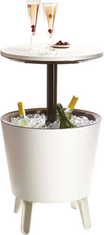 Load image into Gallery viewer, Outdoor Cool Bar Ice Cooler Table – Stylish White &amp; Brown Garden Drinks Table for Patio, Poolside &amp; Entertaining**