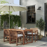 Load image into Gallery viewer, Outdoor Dining Table + 4 Chairs with Armrests, Outdoor (Light Brown Stained / Light Grey-Beige, 140×75 cm)