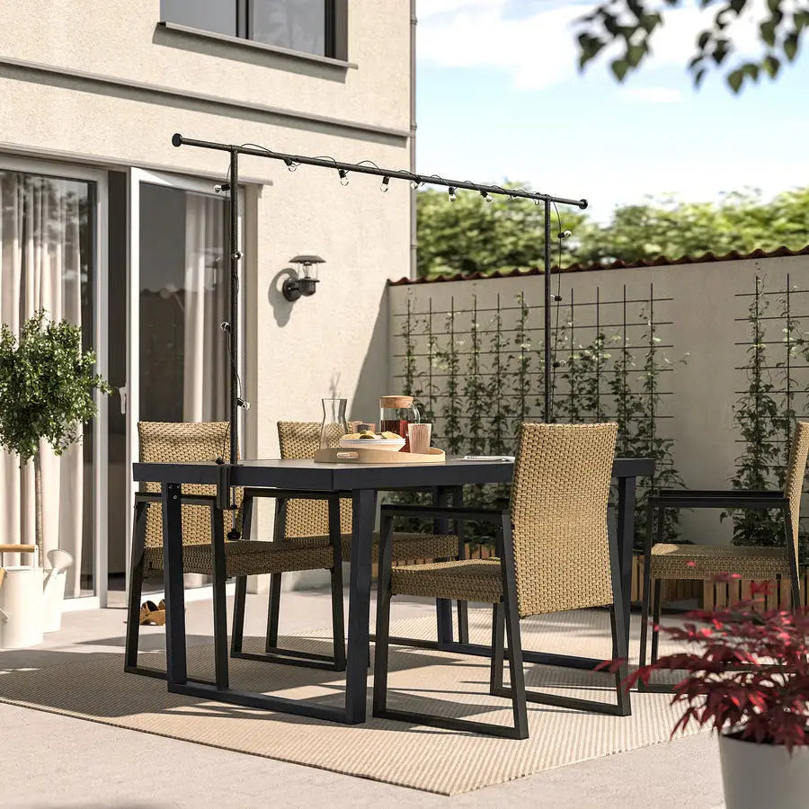 Outdoor Dining Table (with Decorating Rod For Handling Lights And Décor) Dark Grey/Black (161 cm)