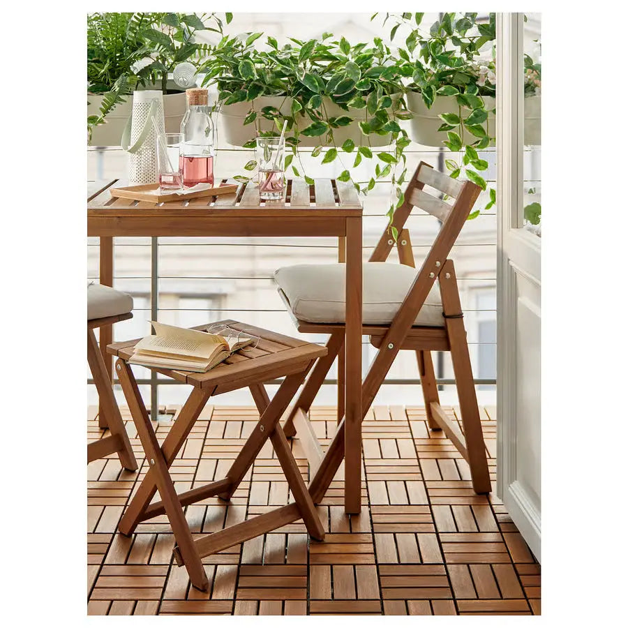 Outdoor Foldable Stool, Light Brown Stained (37×45 cm)