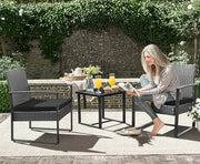 Outdoor Furniture Balcony Furniture 3 Pieces Garden Outdoor Furniture Set include 2 Rattan Chairs with Cushions and 1 Coffee Table-GCC Home Center
