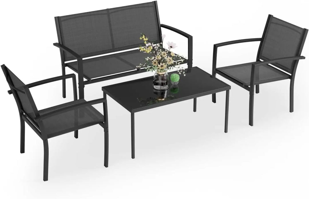 Anovara Outdoor Furniture Balcony Furniture 4 Pieces Garden Outdoor Furniture Set include 3 Chairs and 1 Coffee Table