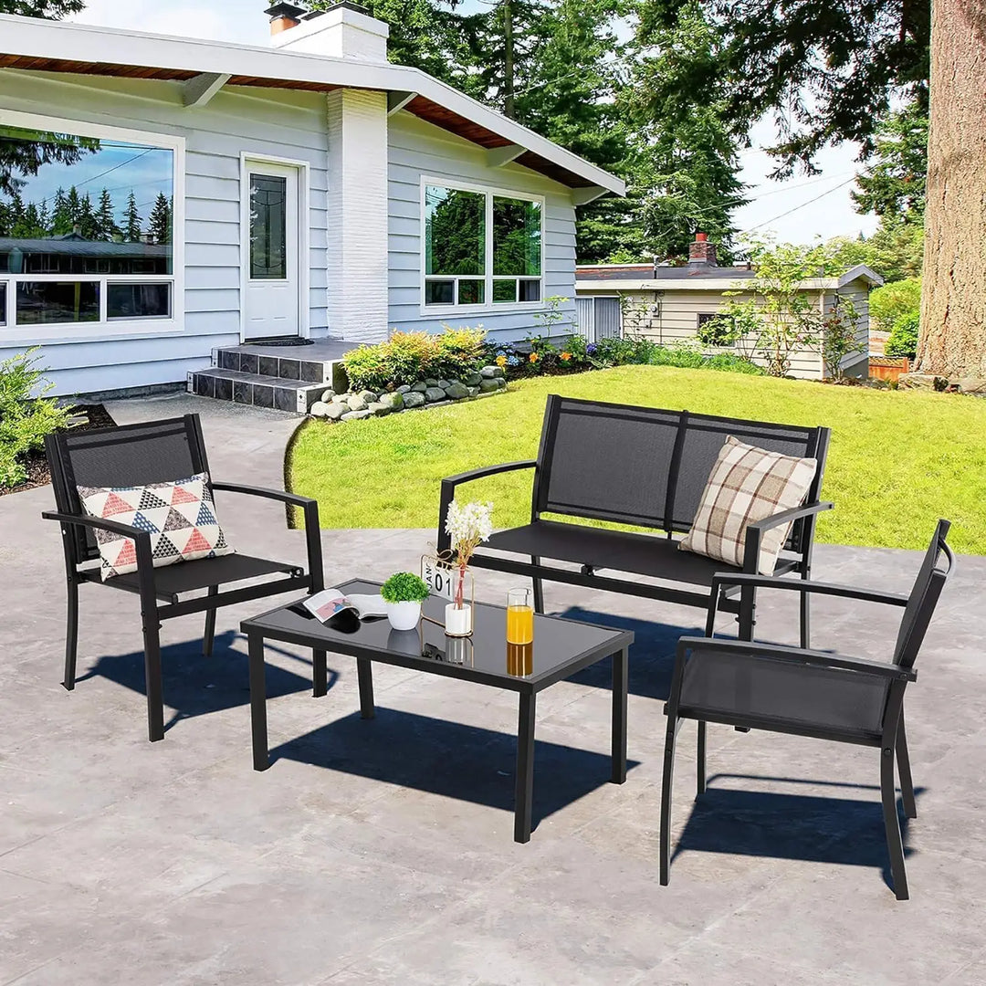 Anovara Outdoor Furniture Balcony Furniture 4 Pieces Garden Outdoor Furniture Set include 3 Chairs and 1 Coffee Table