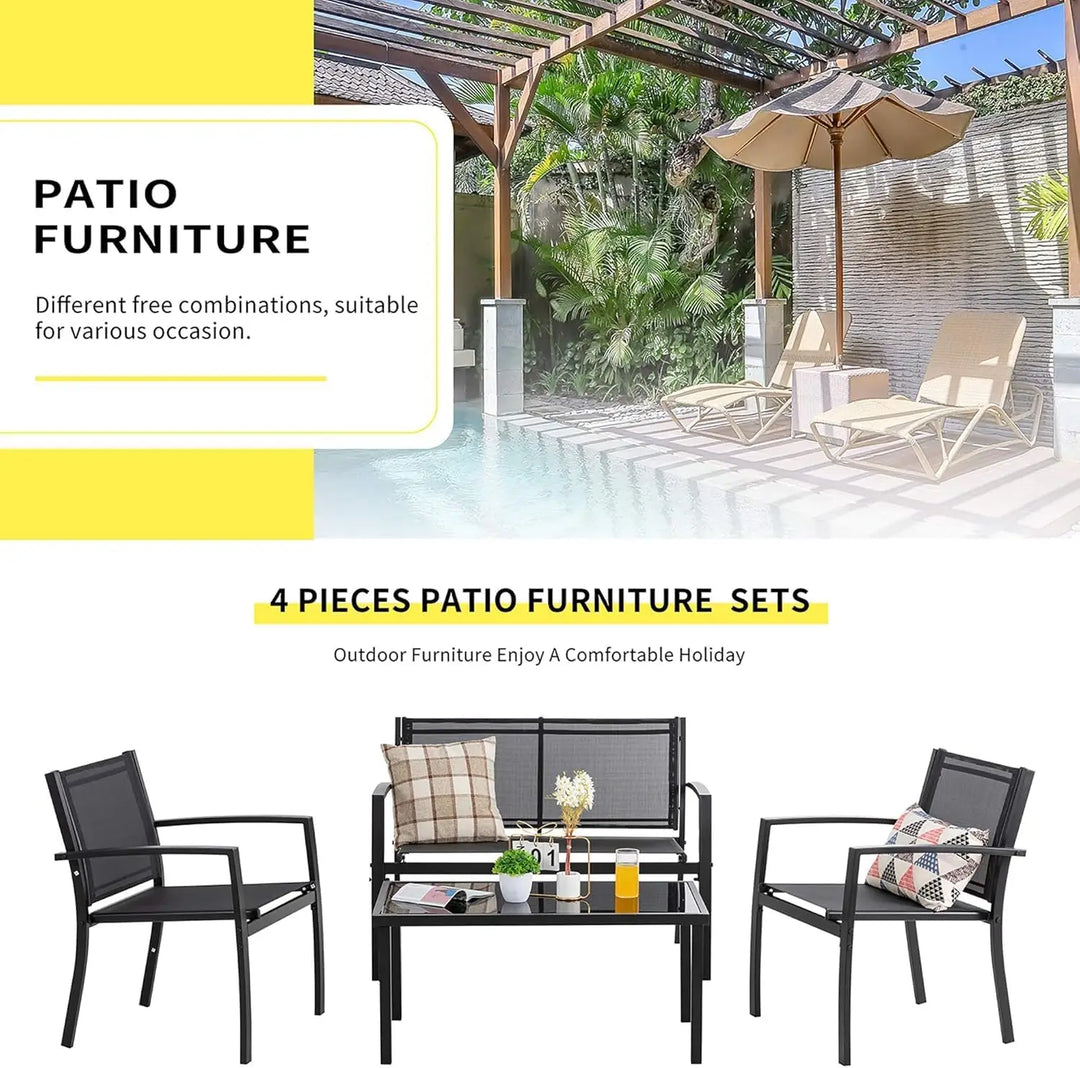 Anovara Outdoor Furniture Balcony Furniture 4 Pieces Garden Outdoor Furniture Set include 3 Chairs and 1 Coffee Table