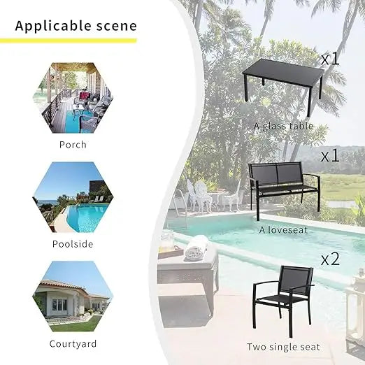 Outdoor Furniture Balcony Furniture 4 Pieces Garden Outdoor Furniture Set include 3 Chairs and 1 Coffee Table-GCC Home Center