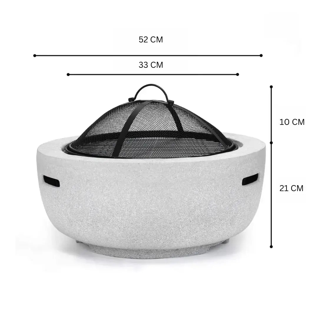 Outdoor Round Firepit (Charcoal & Wood Burning) with BBQ Grill & Spark Screen