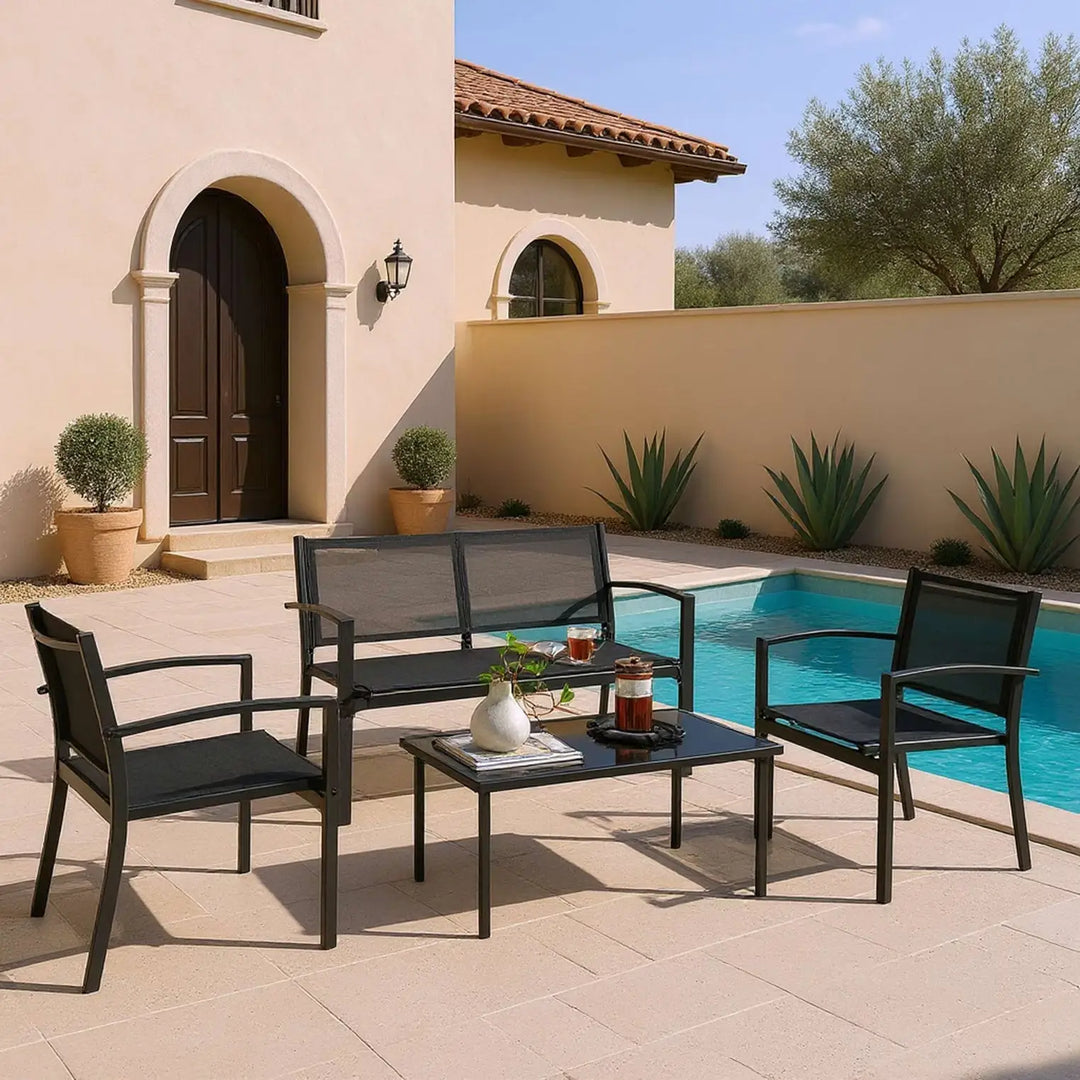 Outdoor Sofa Set (2+1+1+Coffee Table) – Black