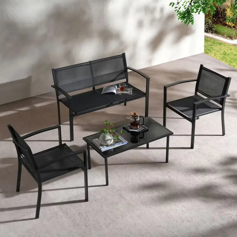 Outdoor Sofa Set (2+1+1+Coffee Table) – Black