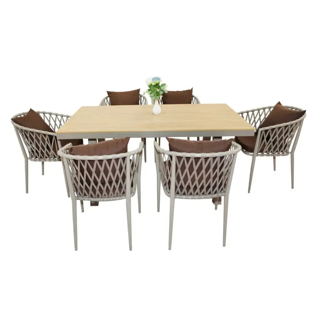 Outstanding Aluminum Frame WPC 6-Seater Outdoor Dining Set with Cushions for Balcony and Backyard-GCC Home Center