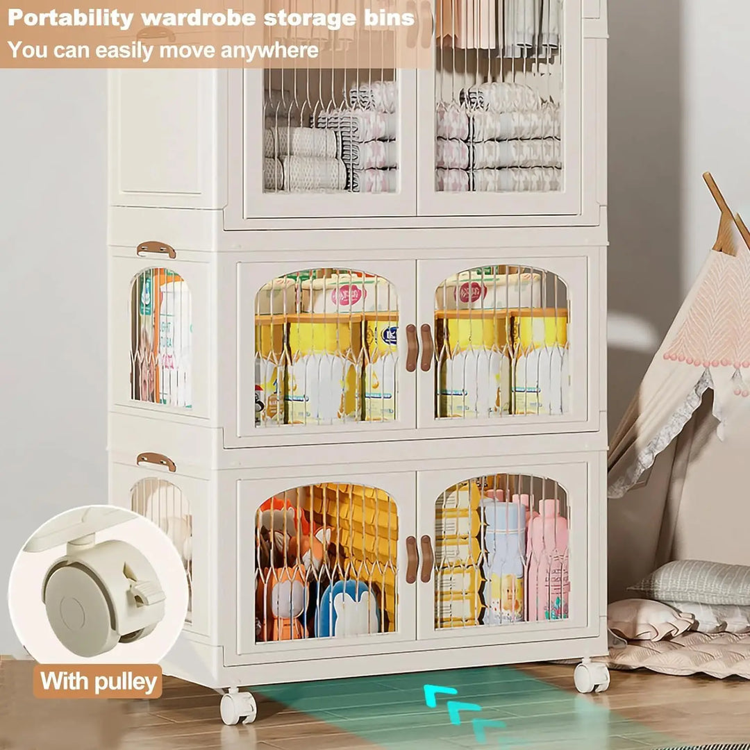 OYDAS Wardrobe Portable Closet, Stackable Storage Bins with Doors,Wheels,Lids,Collapsible Plastic Closet Organizers Storage Cabinet with Closet Rods,Folding Storage Bins (S70-136x60x35cm)-GCC Home Center