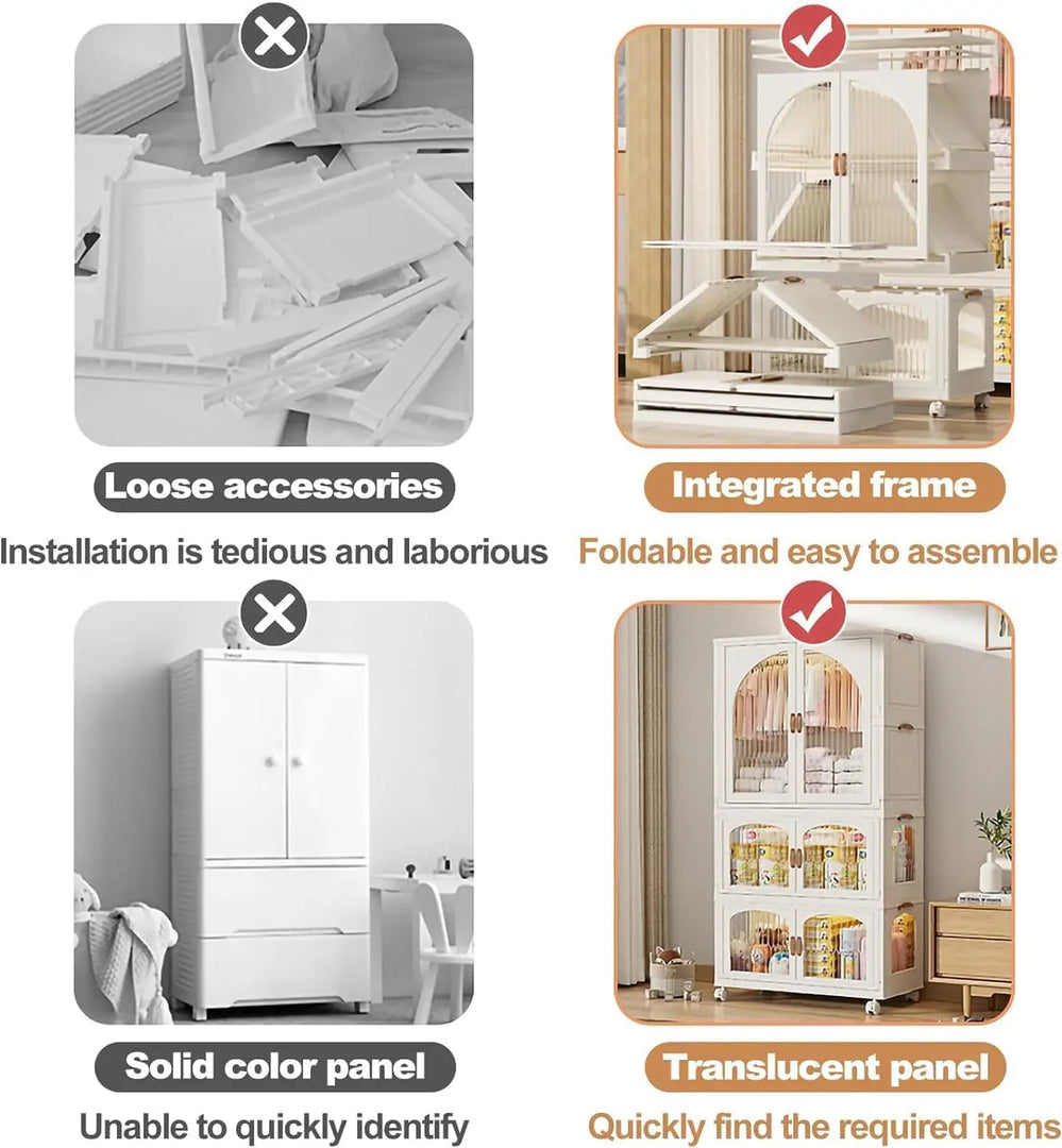OYDAS Wardrobe Portable Closet, Stackable Storage Bins with Doors,Wheels,Lids,Collapsible Plastic Closet Organizers Storage Cabinet with Closet Rods,Folding Storage Bins (S70-136x60x35cm)-GCC Home Center