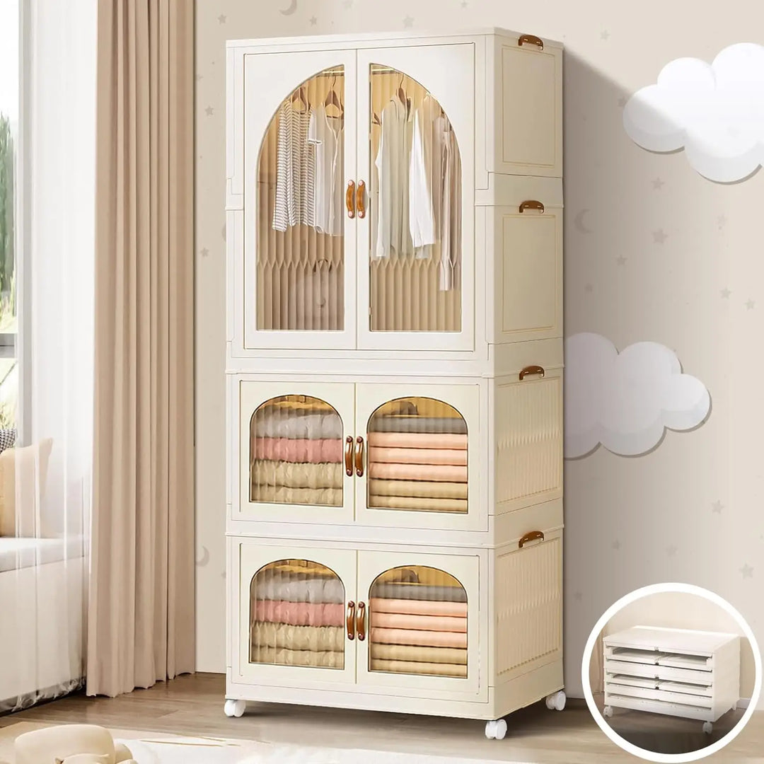 OYDAS Wardrobe Portable Closet, Stackable Storage Bins with Doors,Wheels,Lids,Collapsible Plastic Closet Organizers Storage Cabinet with Closet Rods,Folding Storage Bins (S70-136x60x35cm)-GCC Home Center