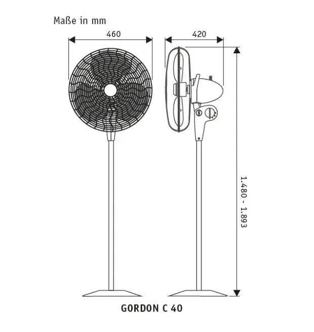Pedestal Fan, Standing Fan Adjustable Height up to 1893 mm, 3 Speeds