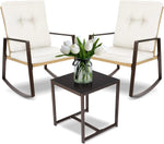 Load image into Gallery viewer, Piece Light Beige Rattan Bistro Set – Outdoor Rocking Chairs with Washable Cushions &amp; Glass Coffee Table for Patio, Garden &amp; Balcony**