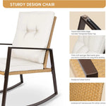 Load image into Gallery viewer, Piece Light Beige Rattan Bistro Set – Outdoor Rocking Chairs with Washable Cushions &amp; Glass Coffee Table for Patio, Garden &amp; Balcony**