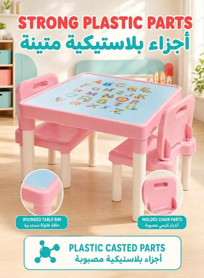 Pink Kids Table and Chair Set- Safe Kids Study Drawing Play Desk for Reading Snacks Parent‑Child Interaction for Home Nursery Daycare