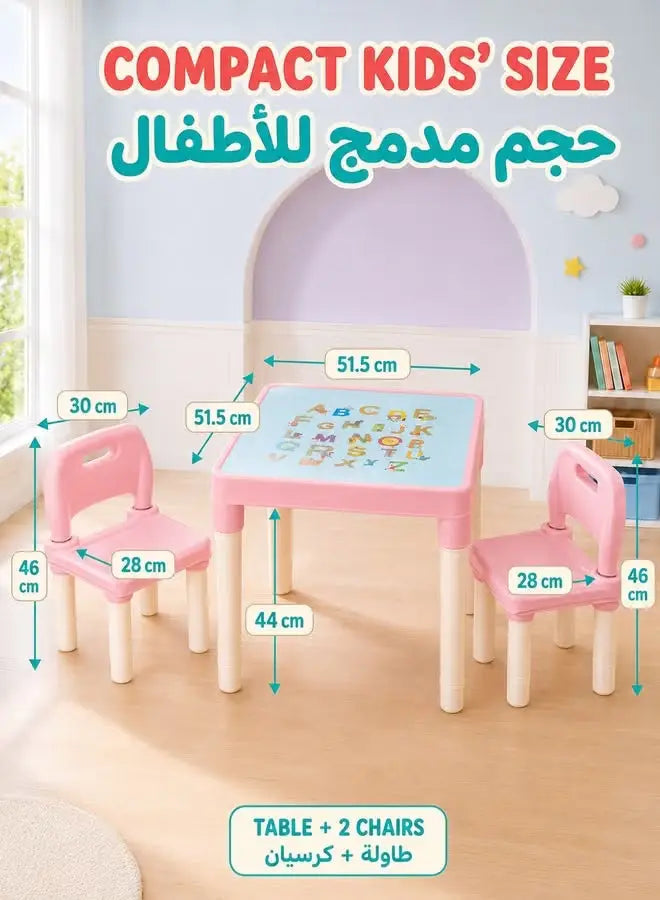 Pink Kids Table and Chair Set- Safe Kids Study Drawing Play Desk for Reading Snacks Parent‑Child Interaction for Home Nursery Daycare