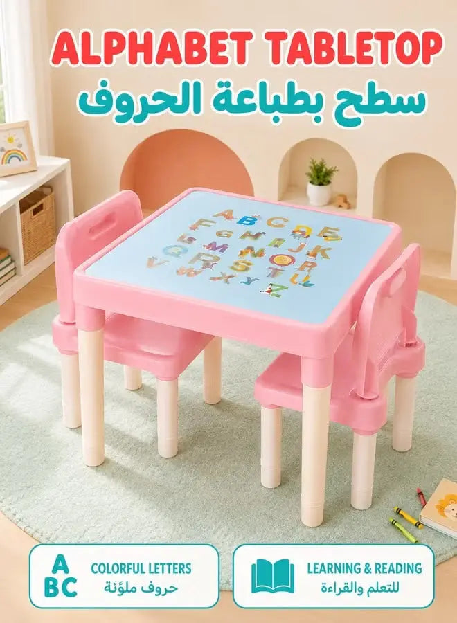 Pink Kids Table and Chair Set- Safe Kids Study Drawing Play Desk for Reading Snacks Parent‑Child Interaction for Home Nursery Daycare