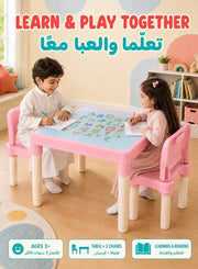 Pink Kids Table and Chair Set- Safe Kids Study Drawing Play Desk for Reading Snacks Parent‑Child Interaction for Home Nursery Daycare