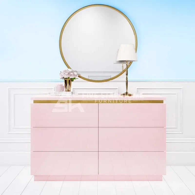 Pink Wide Dressing Table with Mirror-GCC Home Center