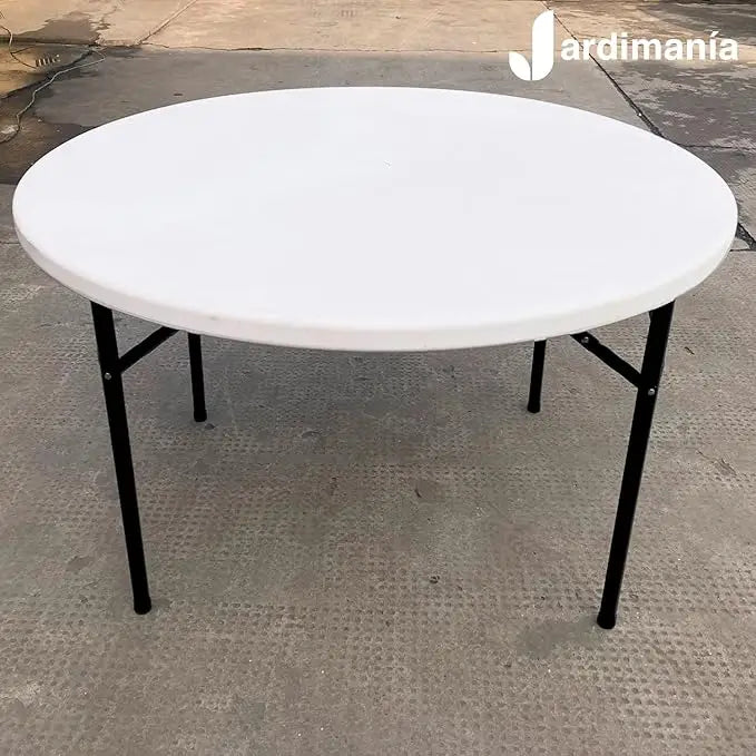 Plastic Outdoor Table, 115 cm Diameter Folding and Portable, Round, Heavy Duty Steel Base, Folding Legs-GCC Home Center