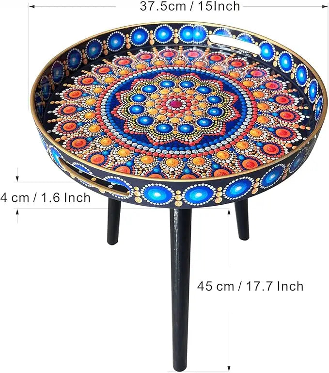 Plastics Tray Side Table – Indian Style Coffee Table with 17.7" Wooden Legs
