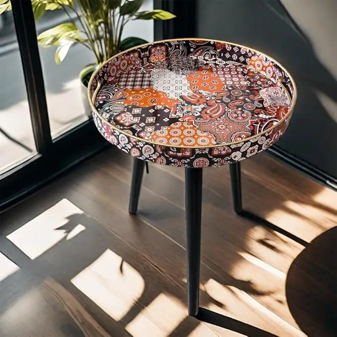 Plastics Tray Side Table – Indian Style Coffee Table with 17.7" Wooden Legs