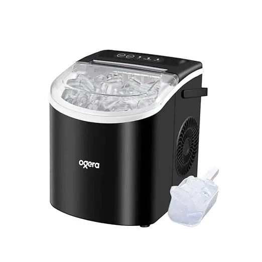 Portable Countertop Ice Maker, 12KG Ice Production, 6 Minute Fast Ice Making, Plastic Body with Transparent Lid, Black, Model OG141IM Brand: Ogera