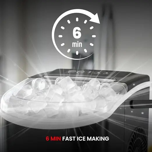 Portable Countertop Ice Maker, 12KG Ice Production, 6 Minute Fast Ice Making, Plastic Body with Transparent Lid, Black, Model OG141IM Brand: Ogera