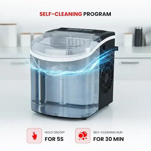 Portable Countertop Ice Maker, 12KG Ice Production, 6 Minute Fast Ice Making, Plastic Body with Transparent Lid, Black, Model OG141IM Brand: Ogera