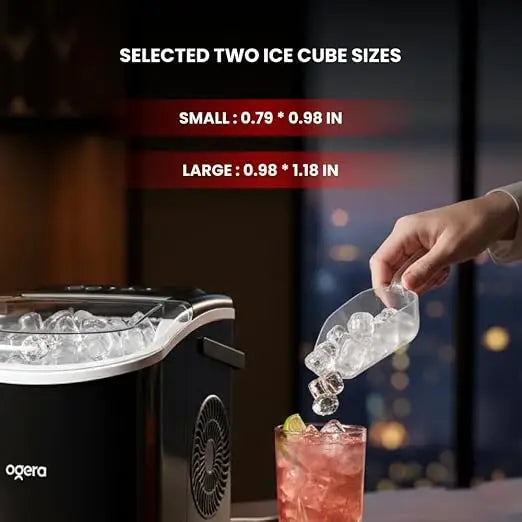 Portable Countertop Ice Maker, 12KG Ice Production, 6 Minute Fast Ice Making, Plastic Body with Transparent Lid, Black, Model OG141IM Brand: Ogera
