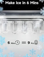 Load image into Gallery viewer, Portable Countertop Ice Maker - 9 Ice Cubes in 6 Minutes, 12kg/24H Daily Output, Self-Cleaning Function with Ice Scoop and Basket, Perfect for Kitchens, Offices, Bars &amp; Parties - Black