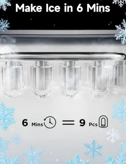 Portable Countertop Ice Maker - 9 Ice Cubes in 6 Minutes, 12kg/24H Daily Output, Self-Cleaning Function with Ice Scoop and Basket, Perfect for Kitchens, Offices, Bars & Parties - Black
