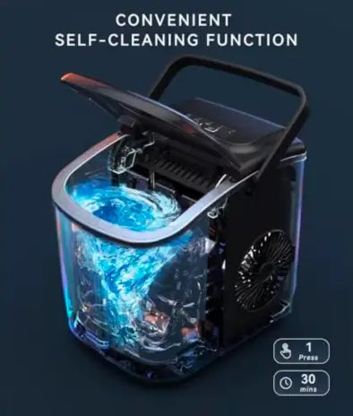Portable Countertop Ice Maker - 9 Ice Cubes in 6 Minutes, 12kg Daily Output, Self-Cleaning with Ice Bags, Scoop, and Basket for Kitchen, Office, Bar, Party