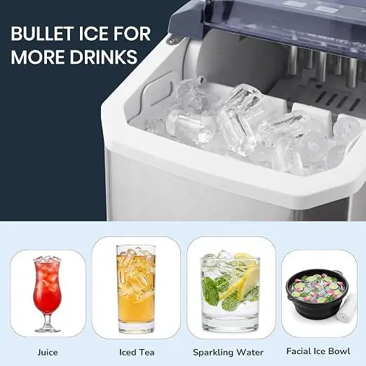 Portable Countertop Ice Maker, Adjustable 5 Ice Sizes, 9 Ice Cubes in 6 Min, 1.3L Water Tank Storage, Self-Cleaning with Scoop & Basket for Indoor & Outdoor, 22.5x29.4x28.5cm