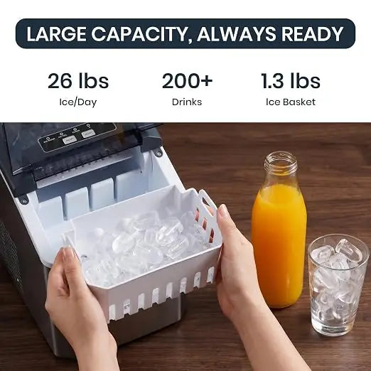 Portable Countertop Ice Maker, Adjustable 5 Ice Sizes, 9 Ice Cubes in 6 Min, 1.3L Water Tank Storage, Self-Cleaning with Scoop & Basket for Indoor & Outdoor, 22.5x29.4x28.5cm