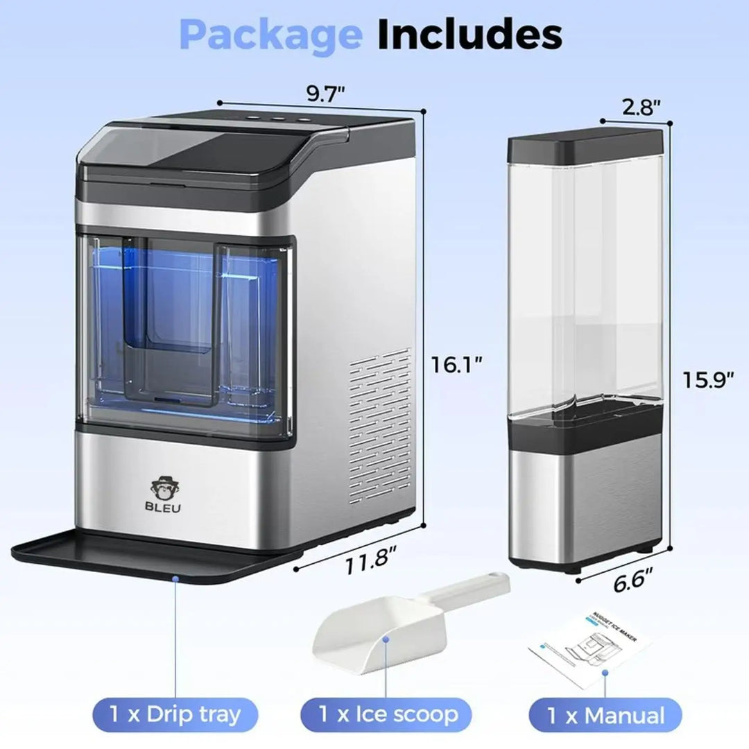 Portable Countertop Nugget Ice Maker Machine with Self-Cleaning, Dual Water Tank, Quiet 45dB Compressor, 38lbs Daily Ice Production for Home Kitchen Office Bar Restaurant RV Party