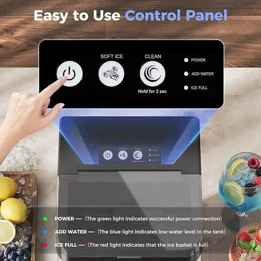 Portable Countertop Nugget Ice Maker Machine with Self-Cleaning, Dual Water Tank, Quiet 45dB Compressor, 38lbs Daily Ice Production for Home Kitchen Office Bar Restaurant RV Party