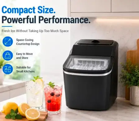 Portable Electric Ice Maker Machine 1.5L Extendable Water Tank, 12kg/24H Countertop Ice Maker, Makes Ice Cubes in 6 Minutes, Self-Cleaning, Lid, Removable Ice Basket & Scoop