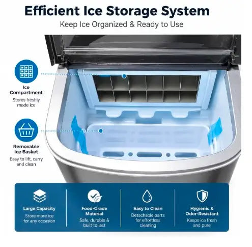 Portable Electric Ice Maker Machine 1.5L Extendable Water Tank, 12kg/24H Countertop Ice Maker, Makes Ice Cubes in 6 Minutes, Self-Cleaning, Lid, Removable Ice Basket & Scoop