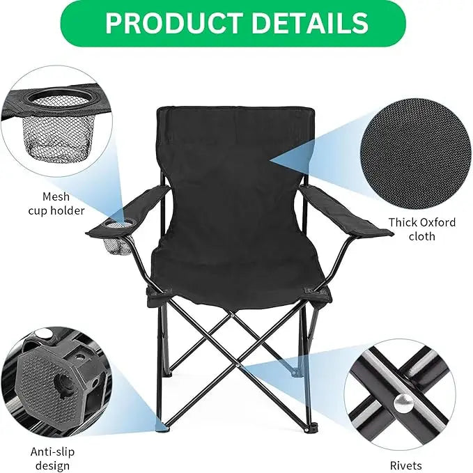 Portable Folding Beach Chair Multi-Purpose Camping Chair, Supports 110kgs Load With Carry Bag-GCC Home Center