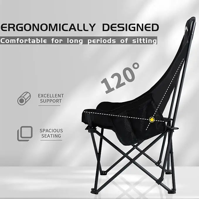 Portable Folding Camping Chair with High Back, Outdoor Chair for Outdoor Camping, Beach - Black-GCC Home Center