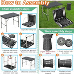 Load image into Gallery viewer, Portable Folding Camping Table and Stool Set (Black, Adjustable Height, 68x40x55cm)