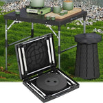 Load image into Gallery viewer, Portable Folding Camping Table and Stool Set (Black, Adjustable Height, 68x40x55cm)